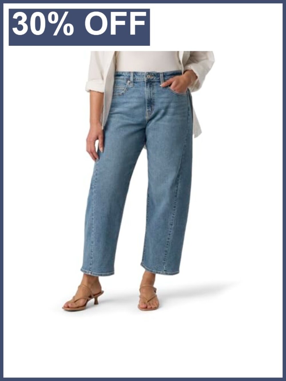 Women's Heritage Barrel Jeans Mid Rise Stretch Denim Regular Fit Tapered
